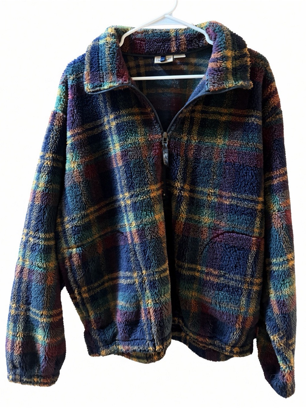 VTG Woolrich Deep Pile Plaid Fleece Quarter Zip Pullover Sweater Mens L